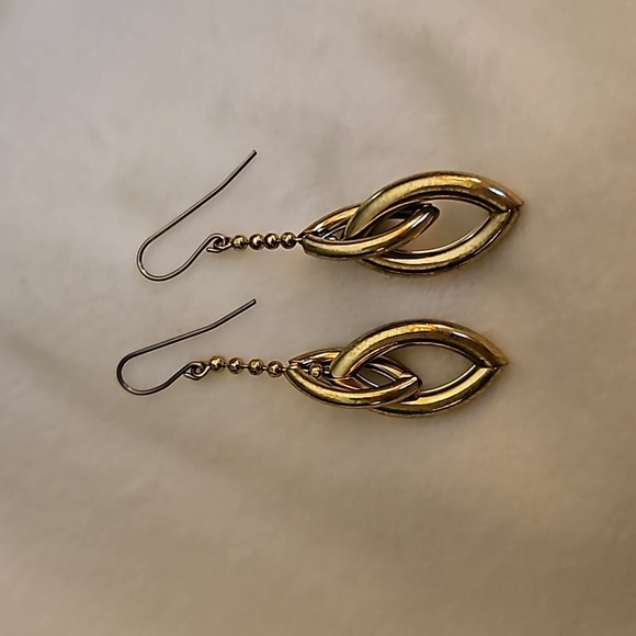 Vintage 1990s Modern Geometric Ball Chain Dangle Hook Earrings - Picture 2 of 4